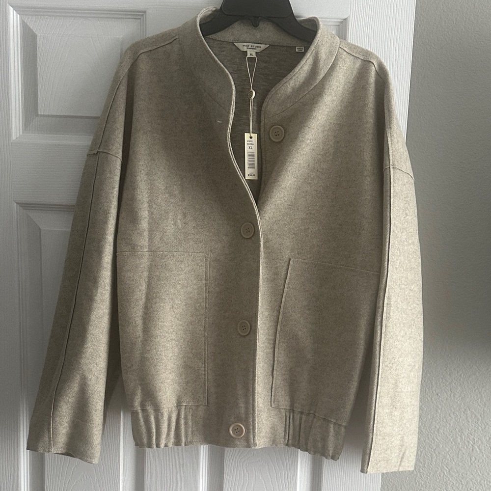 Max Studio Neutral Beige Wool-Blend Button Jacket